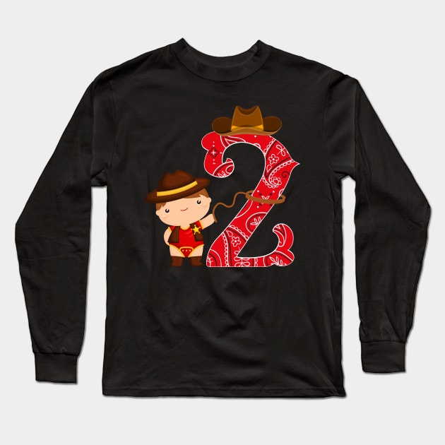 Kids 2nd Birthday Two Year Old Baby Cowboy Western Rodeo Party Long Sleeve T-Shirt by HollyDuck